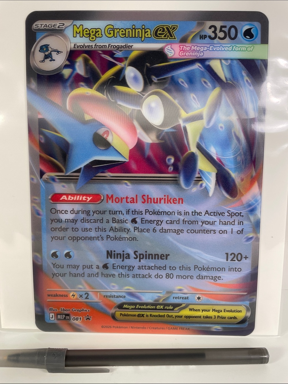 JUMBO Lenticular Pokemon Mega Greninja eX Holographic Card - Blue, Black, Yellow